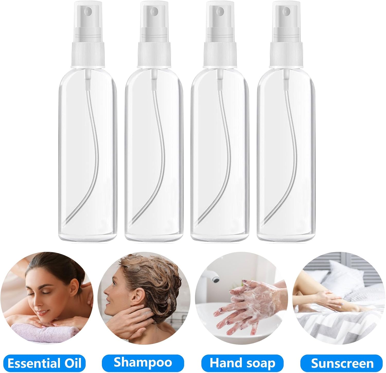 4 Pack 3.4 Oz (100ml) Small Spray Bottles, TSA Approved Travel Bottles for Toiletries with Labels - Fine Mist, Refillable, Reusable, Leak Proof ? ? ? ? ? - Image 5