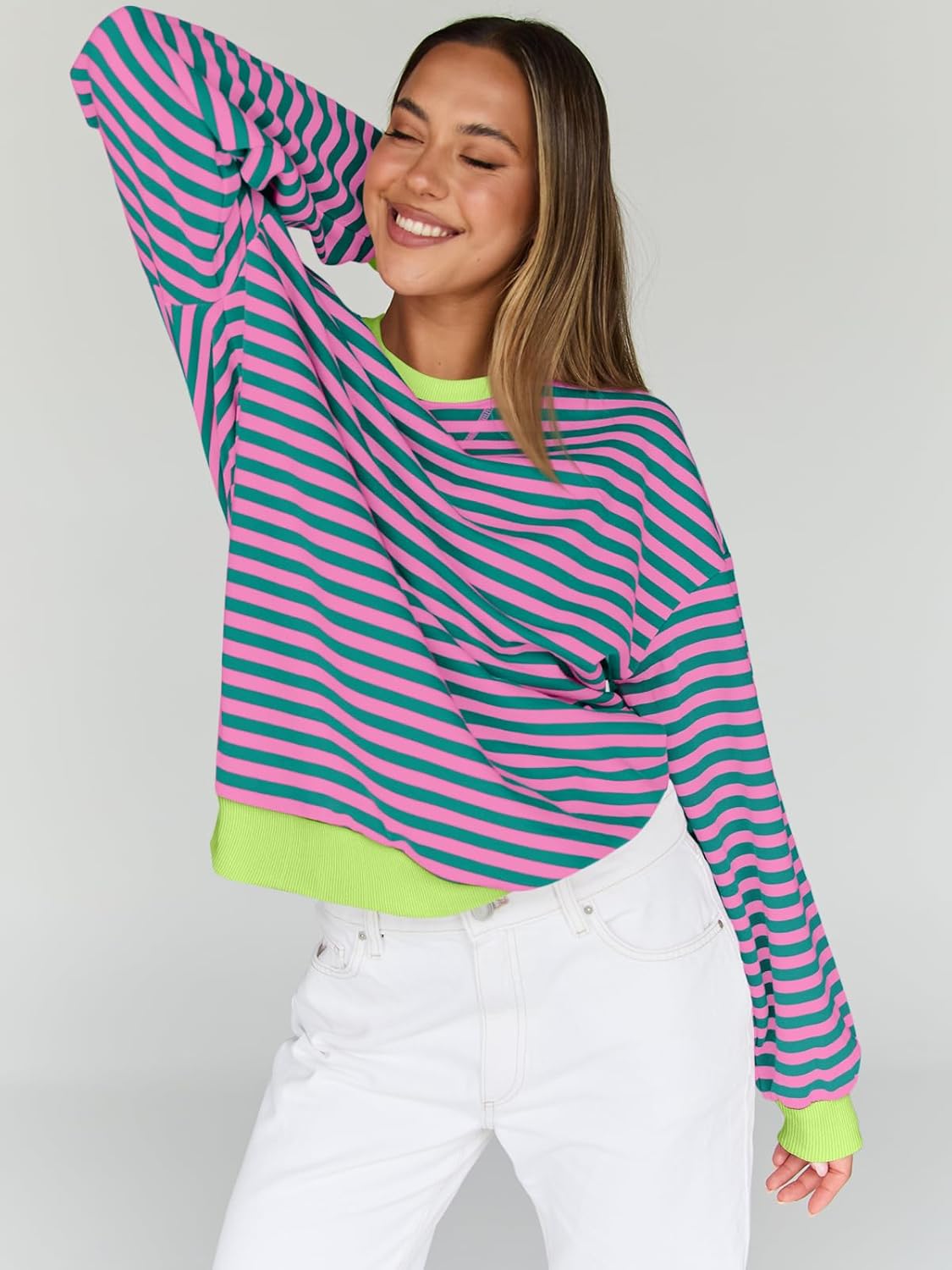 Trendy Queen Oversized Sweatshirt for Women 2024 Fall Crewneck Striped Long Sleeve Shirts Hoodies Preppy Top Y2K Outfits ? ? ? ? ? - Image 3