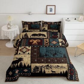 Erosebridal Aztec Comforter Sets Twin Rustic Southwestern American Native Bedding Set,Bear Deer Moose Quilt Retro Indian Style Hunting Animal Duvet Insert with 1 Pillowcase Microfiber                 
