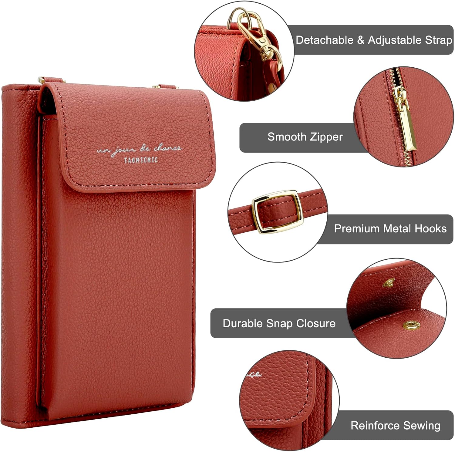 DOB SECHS Leather Passport Wallet Crossbody Phone Bag, RFID Blocking Passport Holder Credit Cards Case for Women ? ? ? ? ? - Image 6