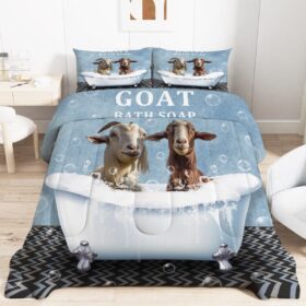 Goat Comforter Set for Kids Boys Girls Adults,Farm Animal in Bathtub Bedding Twin,Boho Western Bedding Comforter Sets,Farmhouse Style Duvet Insert with 1 Pillow Case Bedroom Decor ?   ?   ?  ?   ?