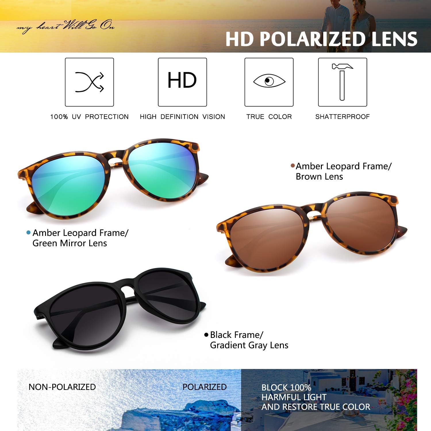 CHBP Sunglasses Womens Men Polarized UV Protection Trendy Vintage Retro Round Mirrored Lens Sunglasses For Women ? - Image 2