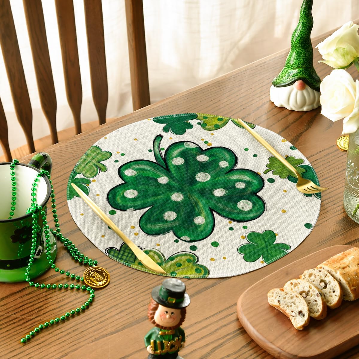 Artoid Mode Dot Shamrock St. Patrick's Day Round Placemats Set of 4,14 Inch Seasonal Spring Farmhouse Table Mats for Party Kitchen Dining Decoration ? ? ? ? ? - Image 3
