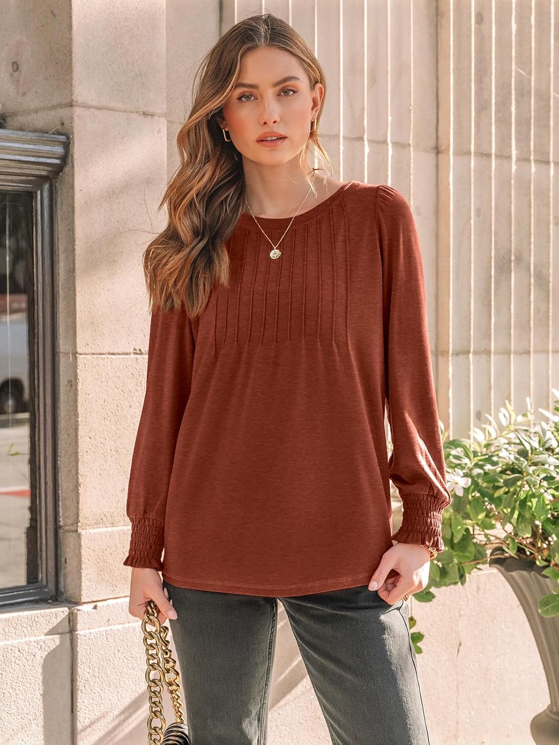 AUTOMET Long Sleeve Shirts Womens Pleated Business Casual Blouses with Smocked Cuffs ? ? ? ? ? - Image 2