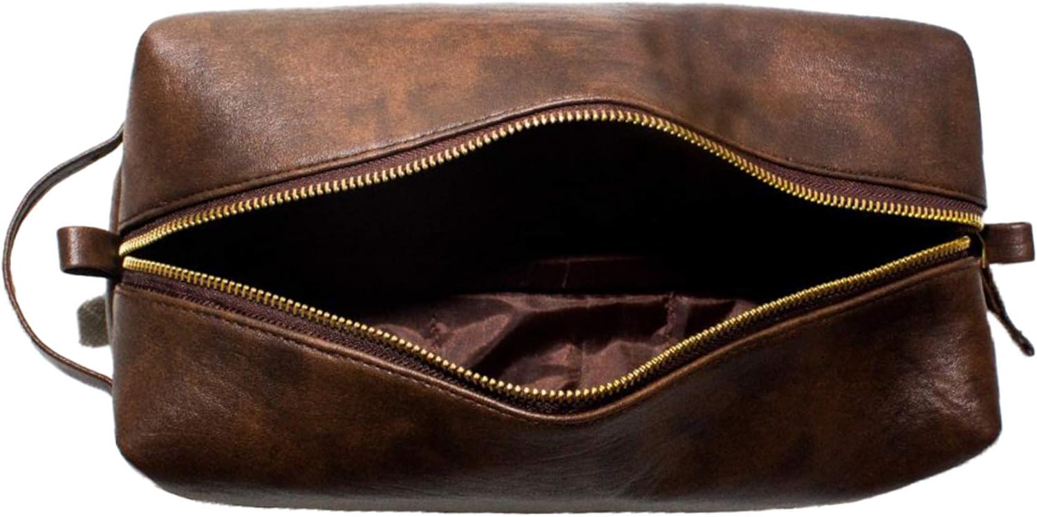 RUBAB MEN Premium Vegan Leather Toiletry Bag for Men | Shaving Kit Bag & Grooming Travel Pouch for Men | Waterproof Lining Pack-It Smart Edition (Tan Brown) ? ? ? ? ?