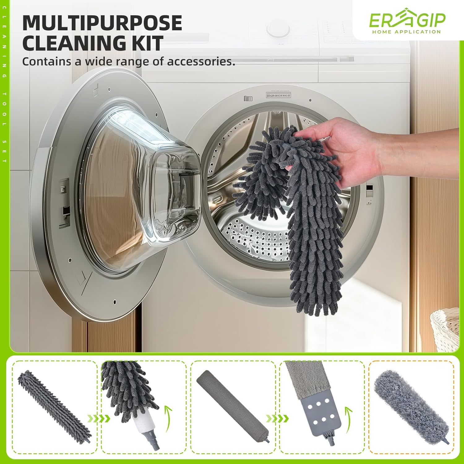 Extendable Feather Duster with Extension Pole 30 to 100 Inches, 11 Pcs Cleaning Kit with Microfiber Feather Dusters, Crevice Cleaning Brush, for Cobwebs, Blinds, Furniture, High Ceilings & Cars - Image 4
