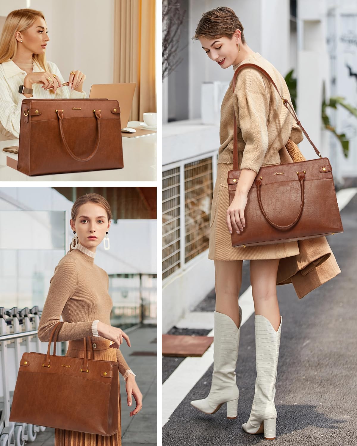 LOVEVOOK Laptop Tote Bag For Women Work, Leather Computer Bags For Laptops For Women, Vintage Waterproof Laptop Bag Business Briefcase Office Large Shoulder Handbag Purse, 17 Inch, Brown ? ? ? ? ? - Image 6