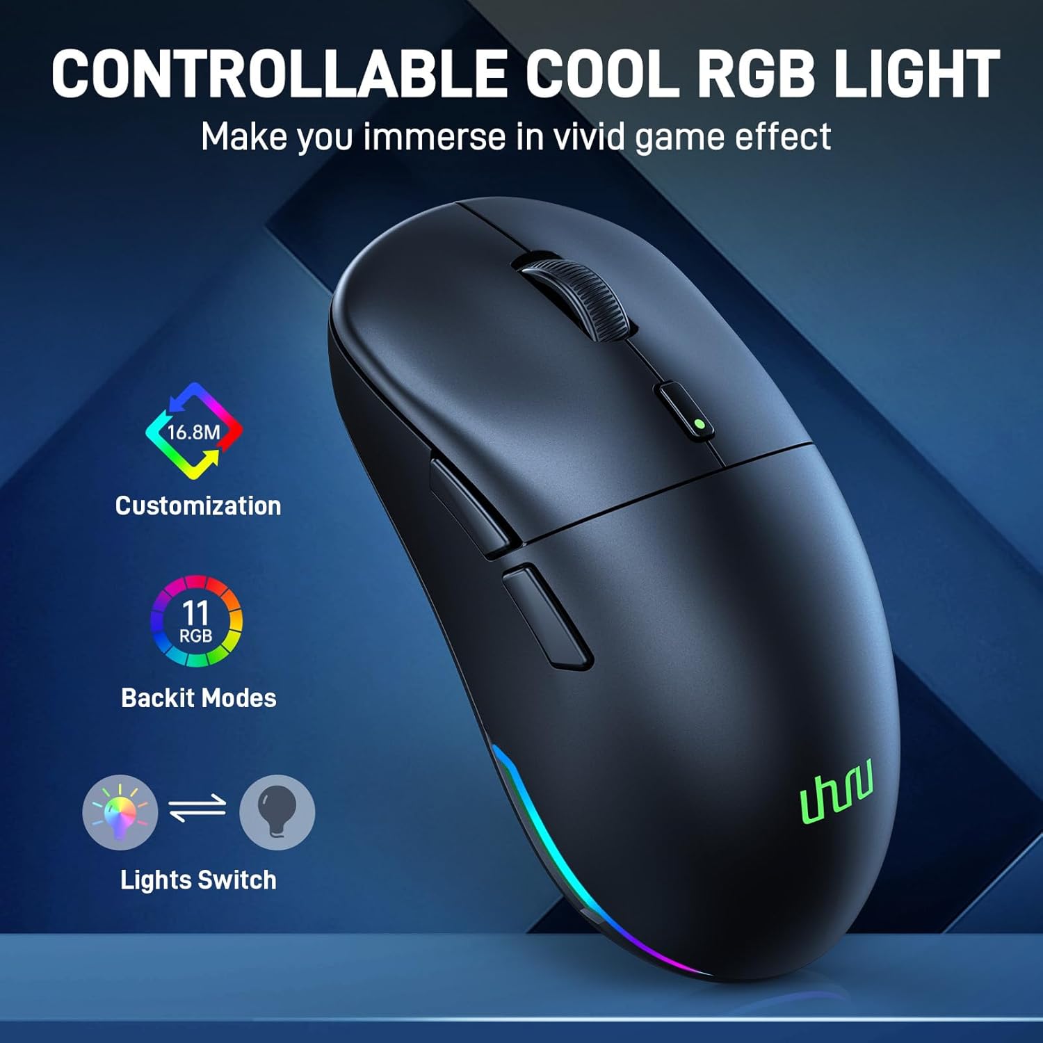 UHURU Wireless Gaming Mouse, 26000 DPI, Mouse Gaming with RGB Backlit, 70 Hours Battery Life, 2.4GHz & Wired, 6 Buttons, Fit for PC/Mac - Black ? ? ? ? ? - Image 3