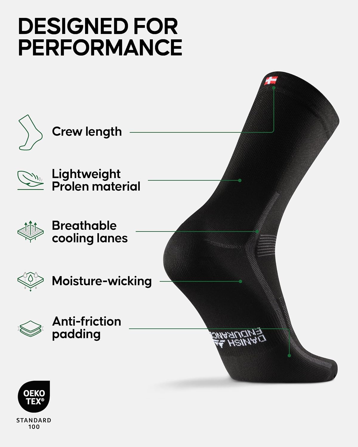 DANISH ENDURANCE Cycling Socks, Crew Length, Breathable, and Cushioned Bike Socks, for Men & Women, Unisex, 3-Pack ? ? ? ? ? - Image 2