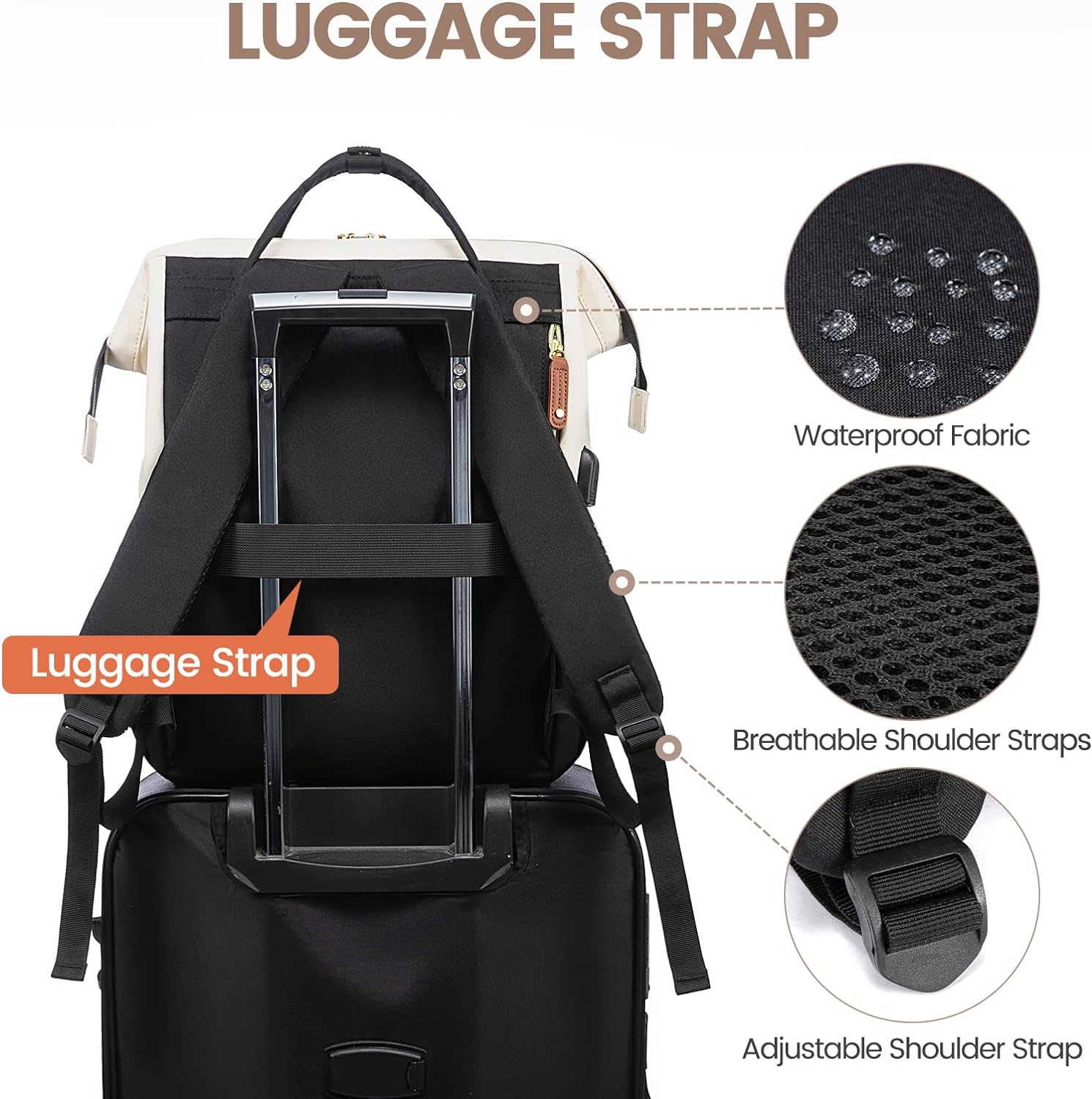 LOVEVOOK Laptop Backpack for Women, 17 Inch Work Business Backpacks Purse with USB Port, Large Capacity Nurse Bag College Bookbag for School, Waterproof Casual Daypack for Travel,Black-White-Brown ? ? ? ? ? - Image 4