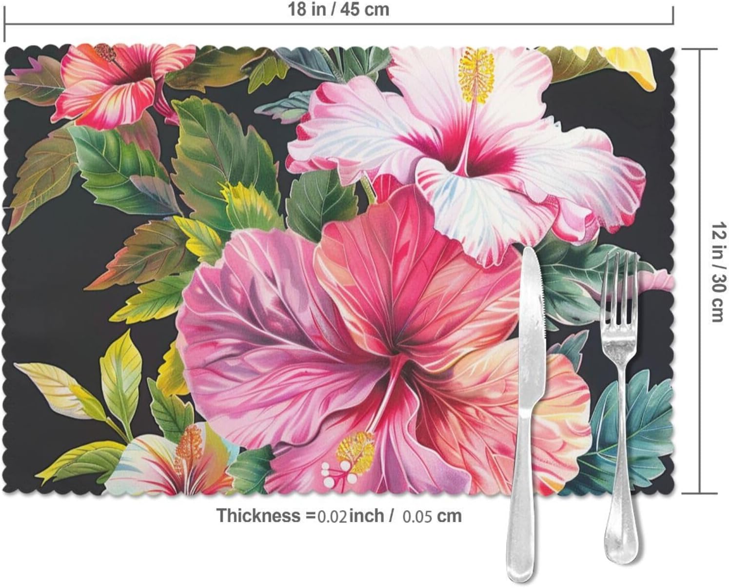 Hibiscus Flowers Print Printed Heat Resistant Placemats 6 PCS - Non-Slip Washable Kitchen Table Mats for Dining, Parties & More (18x12in, Polyeste) ? ? ? ? ? - Image 5