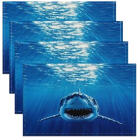 jejeloiu Shark Table Place Mats Ocean Sea Animal Placemats Set of 4 for Kids Boys Girls Teens Sea Underwater World Placemat for Kitchen Dining Table Decor Indoor Outdoor 18