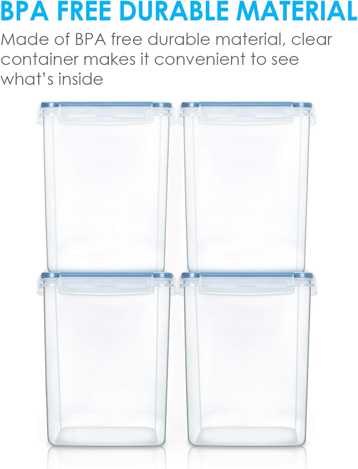 Vtopmart Large Food Storage Containers 5.2L / 175oz, 4 Pieces BPA Free Plastic Airtight Canisters for Flour, Sugar, Baking Supplies, Rice with Lids, 4 Measuring Cups and 24 Labels, Blue ? ? ? ? ? - Image 3