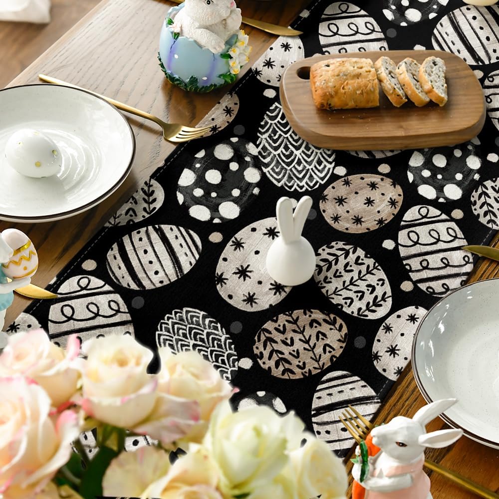 Artoid Mode Bunny Rabbit Eggs Flowers Easter Table Runner, Seasonal Spring Kitchen Dining Table Decoration for Home Party Decor 13x72 Inch - Image 4