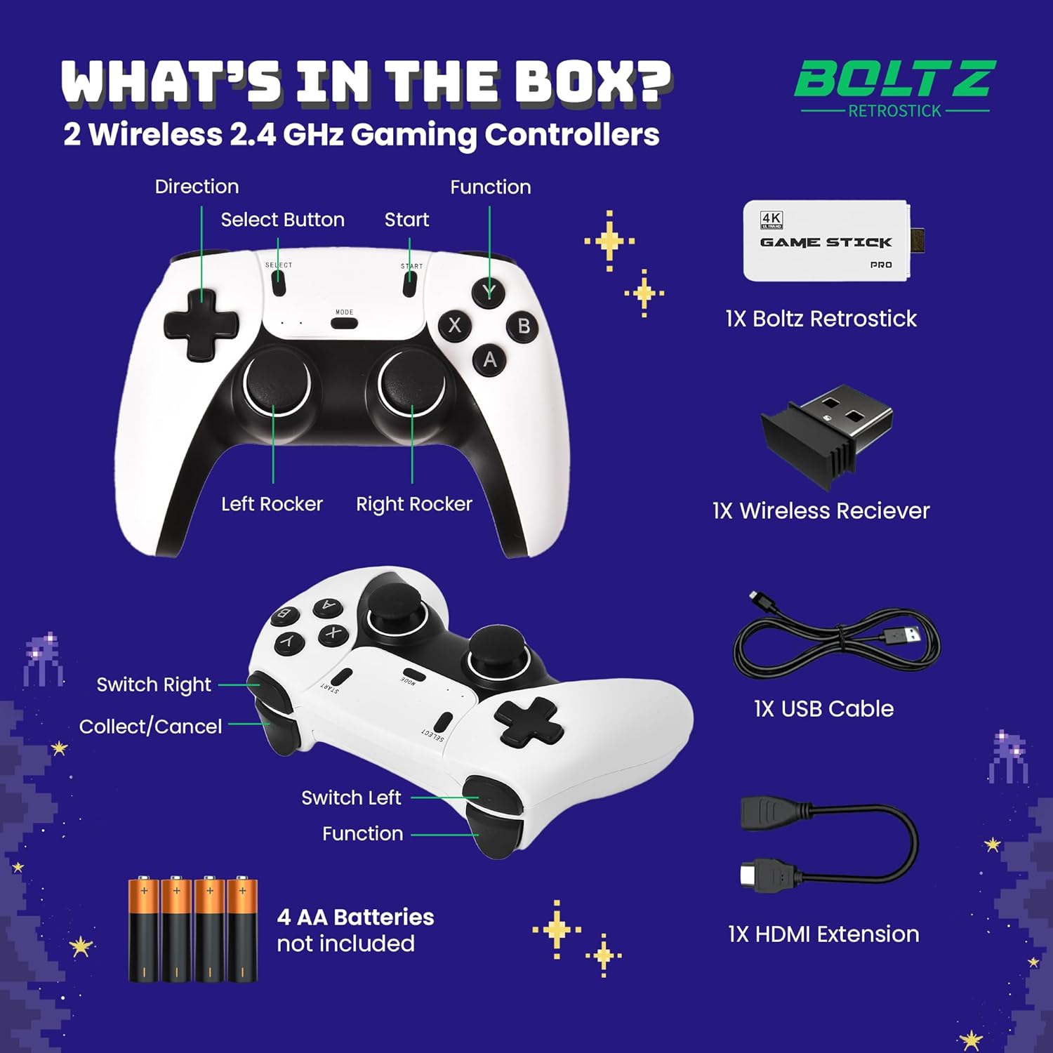 Boltz Retro Stick Gaming Stick Retro Gaming Console with 40,000+ Classic Video Games, 9 Emulators, 256GB Storage, Plug & Play 4K HDMI Output, Includes 2 Wireless 2.4GHz Controllers - Image 6