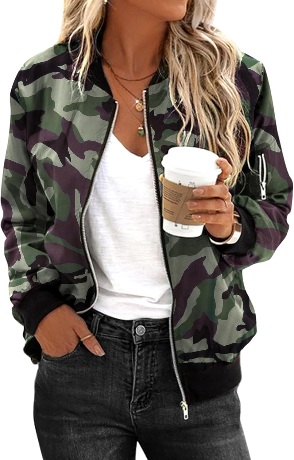 Zeagoo Women's Bomber Jacket Casual Coat Zip Up Outerwear Windbreaker with Pockets S-XXL ? - Image 6