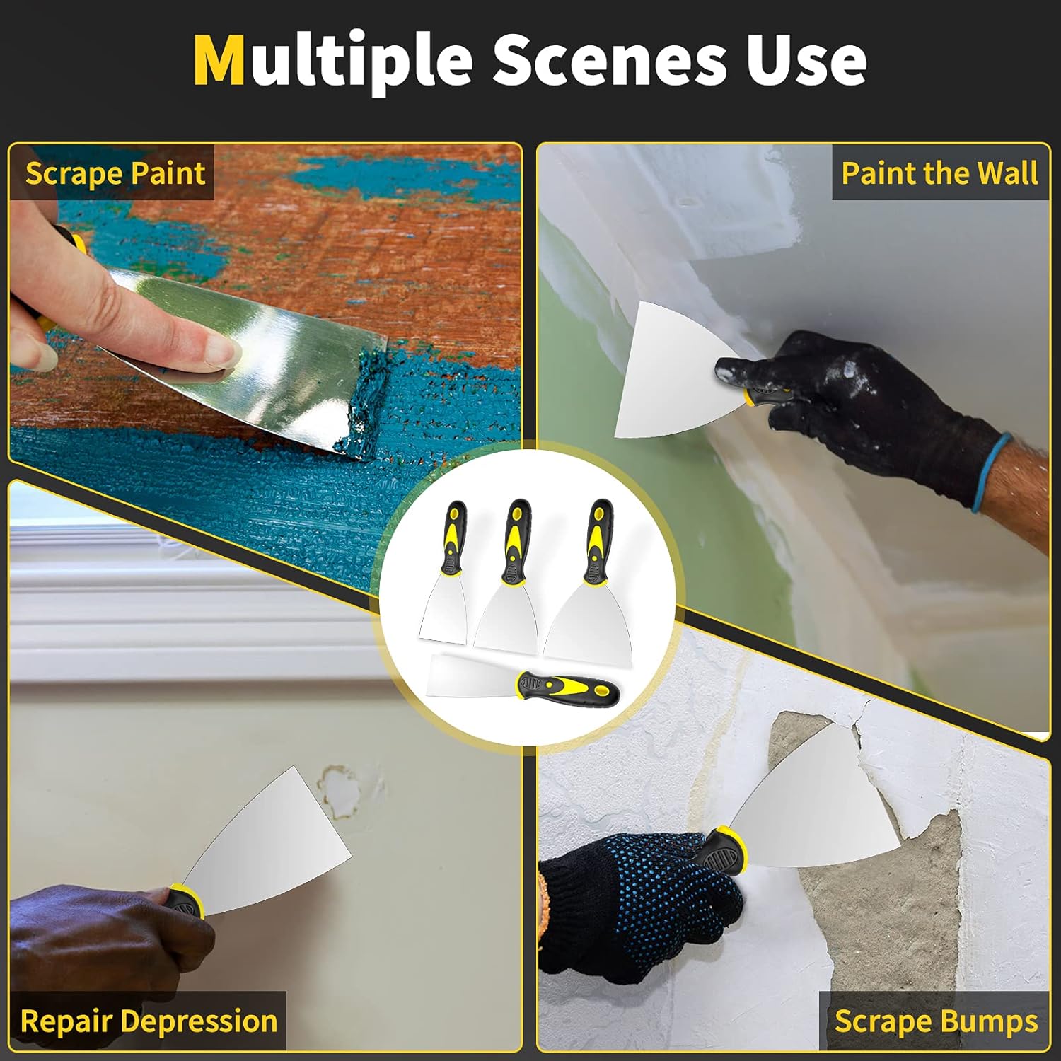 Putty Knife, 4Pcs Spackle Knife Set (2, 3, 4, 5 in), Stainless Steel Paint Scraper, Taping Knife Tool for Repairing Drywall, Removing Wallpaper, Applying Putty, Plaster, Cement, Adhesive ? ? ? ? ? - Image 6