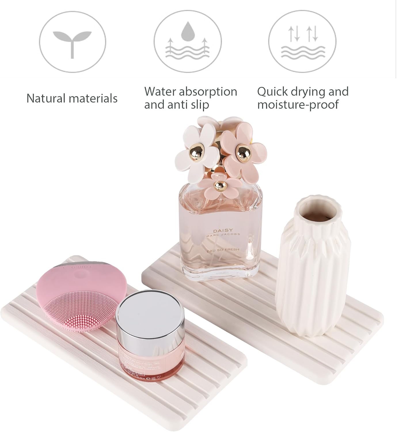 2 PCS Water Absorbent Diatomite Coasters Rectangle, Grooved Design, Water Absorbing Stone Used for Hand Soaps & Plants & toiletries in The Modern Home ? ? ? ? ? - Image 2