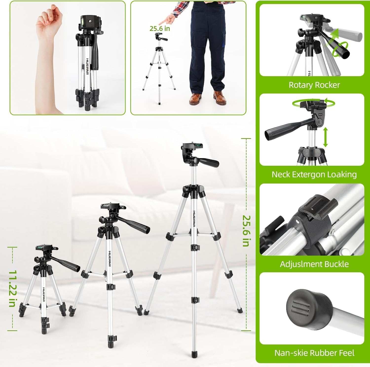 Laser Level with Tripod, HUEPAR 98Ft Self Leveling Laser Level Green Line Laser Cross Line Laser Leveler Tool for Picture Hanging, Tile, Home Renovation, Indoor Project, Battery&Carrying Bag Included ? ? ? ? ? - Image 3