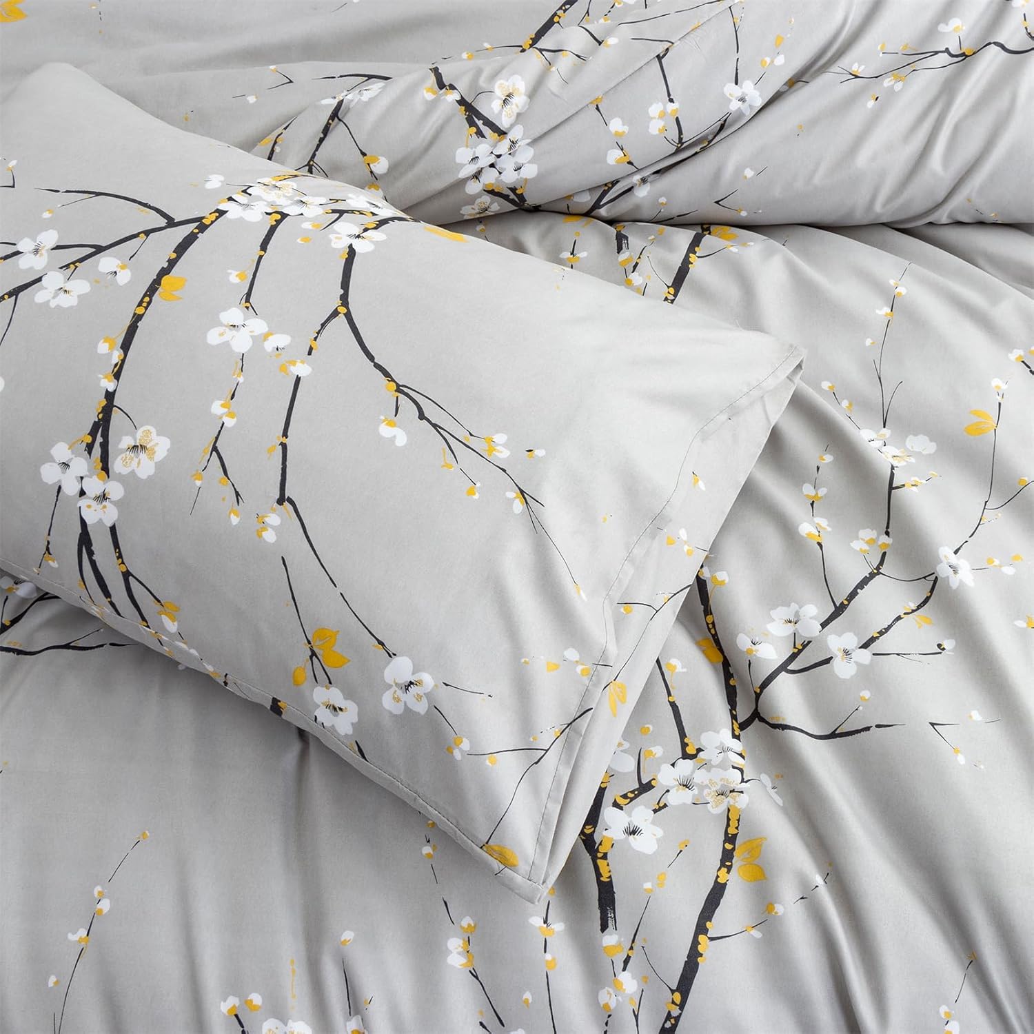 mixinni Grey Comforter Set Twin XL Size-Tree Branch Bloom Flower Pattern Printed Bedding Sets Cute Floral Soft Fluffy Comforter with 2 Pillowcases, Botanical Bed Set for All Season - Image 5