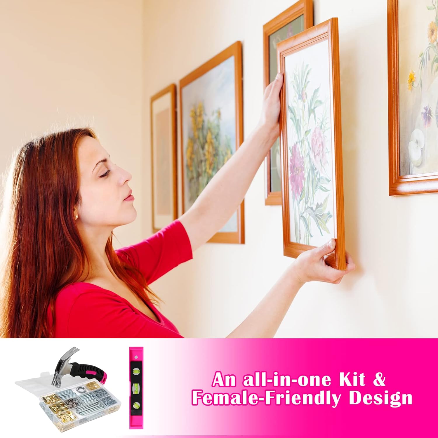 Picture Hanging Kit, 315pcs Hanging Hardware with Hooks, Wire, Nails, D Ring, Wall Hanging Kit with Hangers, Magnetic Level and Small Pink Claw Hammer, nails for hanging pictures for Home Decor ? ? ? ? ? - Image 5