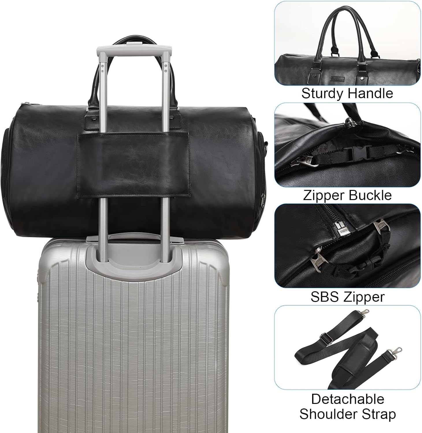 Leather Garment Bag for Travel, Modoker Carry On Suit Carrier Travel Bag with Shoulder Strap/Multiple Pockets - Ideal for Business Trips & Weekend Getaways - The Garment Duffel Bag for Traveling Men ? ? ? ? ? - Image 3