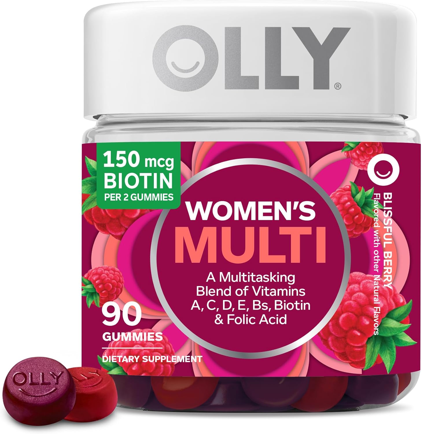 OLLY Women's Multivitamin Gummy, Vitamins A, D, C, E, Biotin, Folic Acid, Adult Chewable Vitamin, Berry Flavor, 45 Day Supply - 90 Count (Packaging May Vary) ? ? ? ? ?