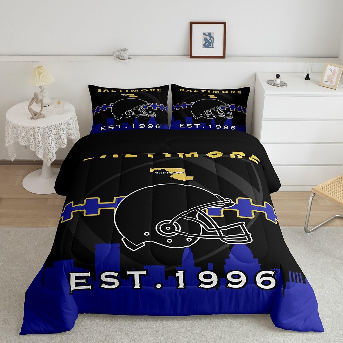 Erosebridal Football Bedding Set Twin Size for Kids,Boy Football Fans Comforter for Adult,Sports Themed Comforter Sets,Ball Game Duvet Insert with 1 Pillowcase Lightweight Warm(Baltimore) - Image 3