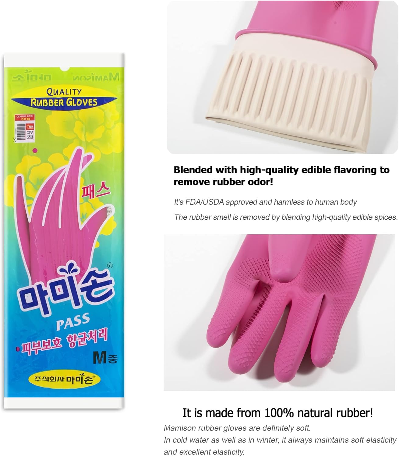 Kitchenware Mamison Quality Rubber Gloves Pink Size M, Waterproof Rubber Gloves 1 Pairs, Korean Home and Improvement Brand - Image 3