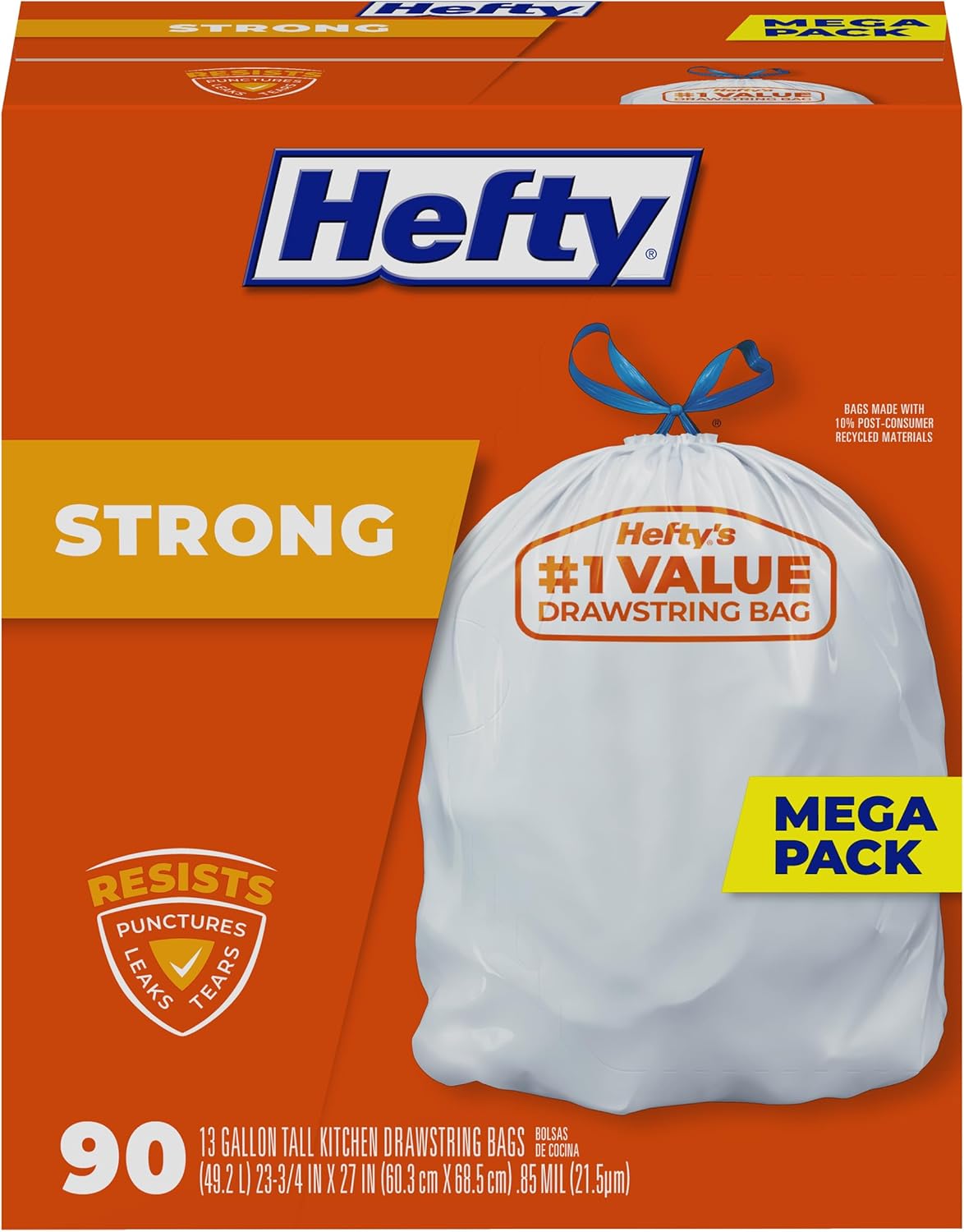 Hefty Strong Tall Kitchen Trash Bags, Unscented, 13 Gallon, 90 Count ? ? ? ? ?