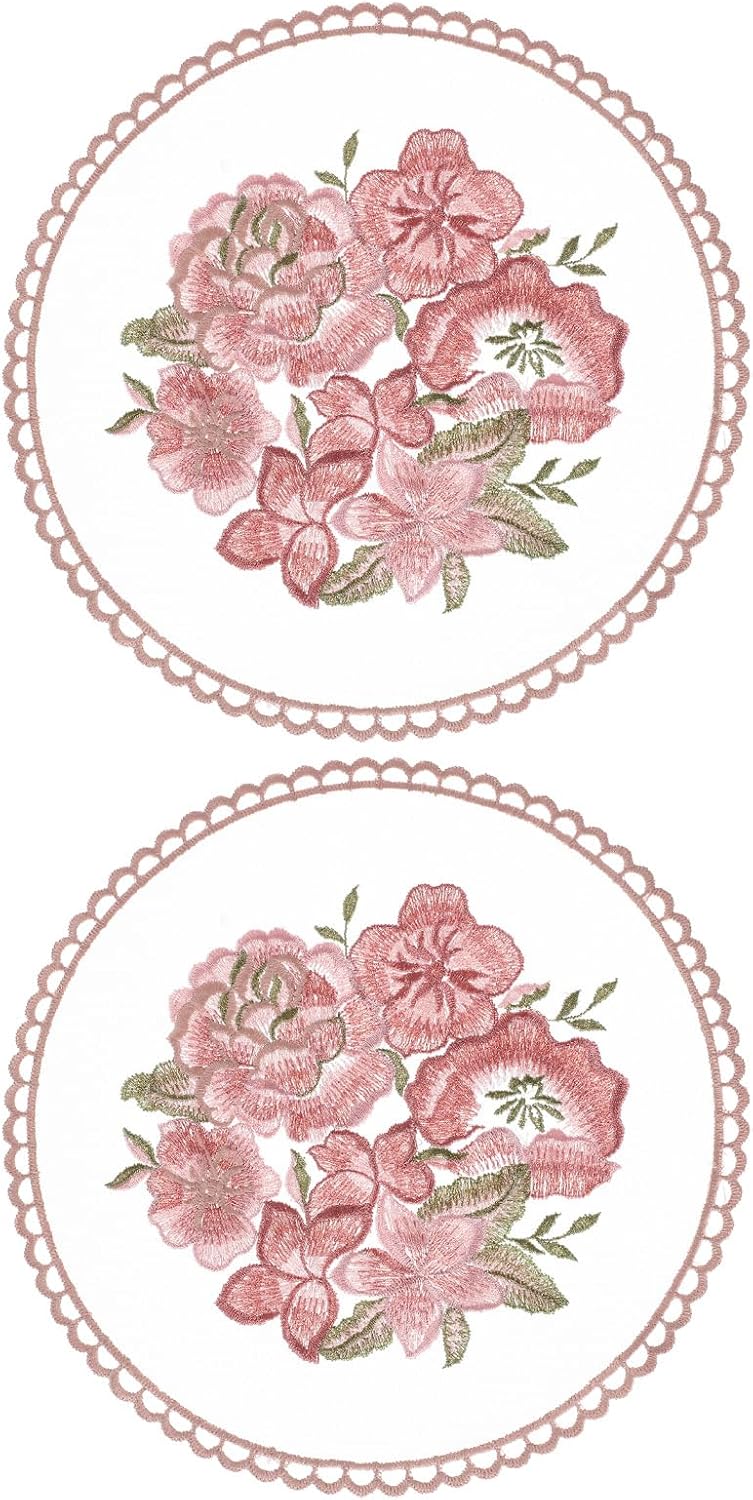 uxcell 2Pcs Retro Lace Placemats, French Crochet Doilies Round Embroidered Hollow Cup Vase Table Mat for Dining Table Kitchen Party 8x8inch, Dusty Rose ? ? ? ? ?