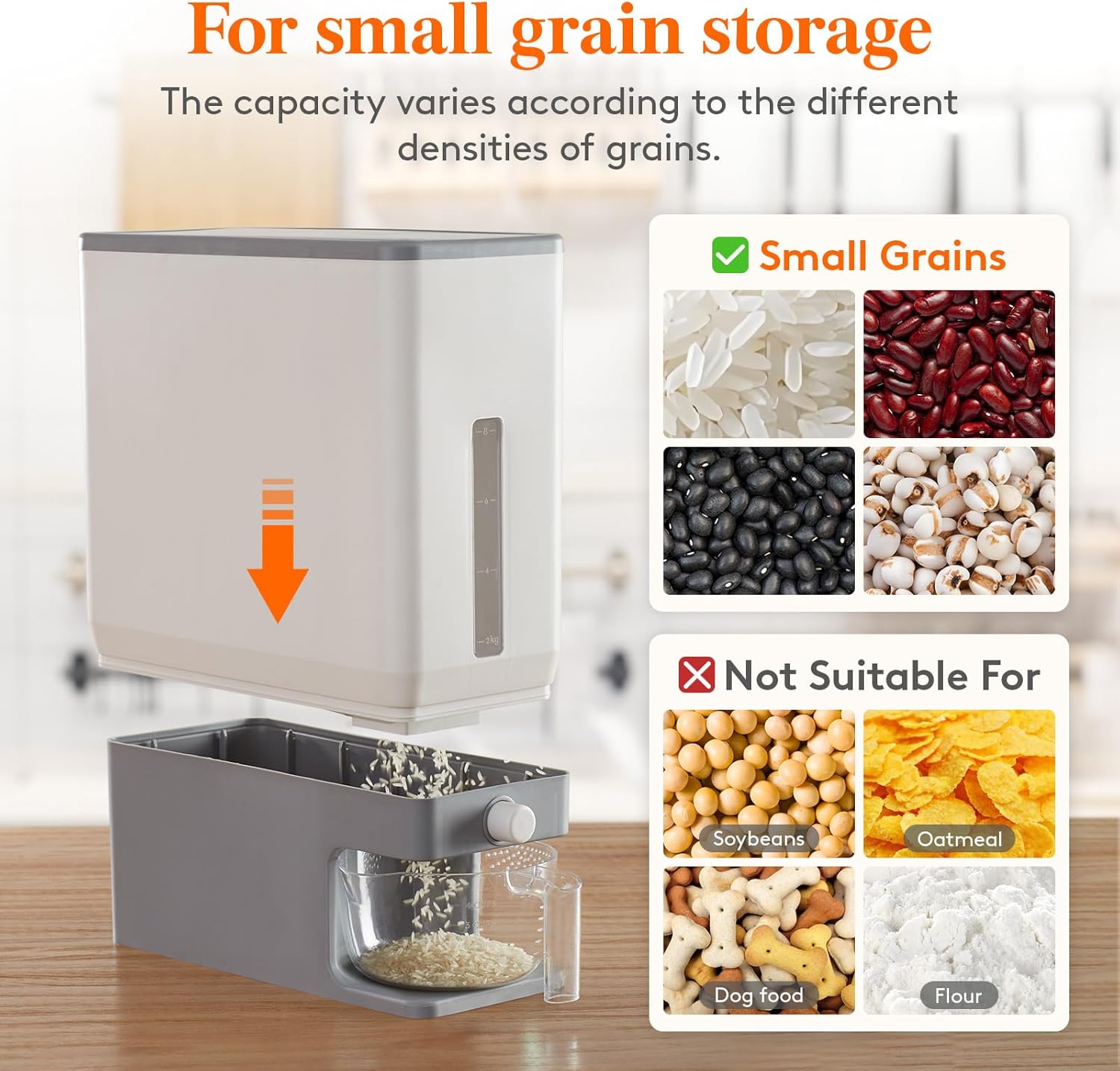 Lifewit Rice Dispenser 25 Lbs(11.3kg), Rice Storage Container Sealed Moisture Proof with Measuring Cup for Kitchen Pantry Household, BPA-Free ? ? ? ? ? - Image 6
