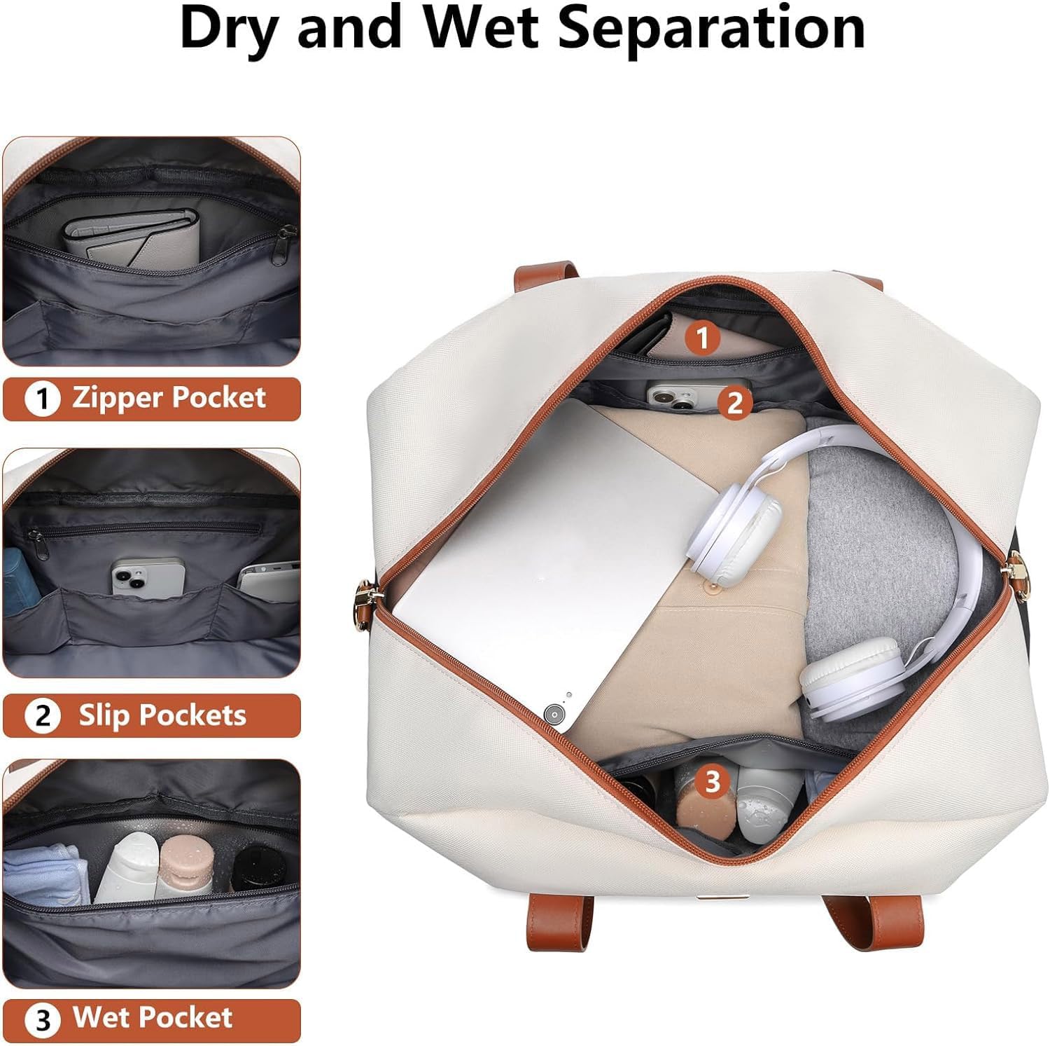 Weekender Travel Women Duffle Bags: Large Duffel Overnight Bag for Womens Weekend Personal Carry On Tote Bag with Shoe Compartment and Trolley Sleeve For Hospital Gym Traveling Work White-Black-Brown ? ? ? ? ? - Image 3
