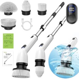 TUYU Electric Spin Scrubber, Full-Body IPX7 Waterproof Bathroom Scrubber with Power LCD Display, Adjustable Extension Handle, Cordless Shower Cleaner Brush for Bathtub Kitchen Wall Cleaning ?   ?   ?  ?   ?