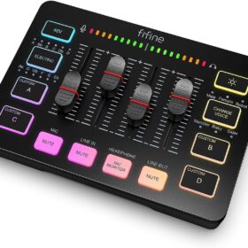 FIFINE Gaming Audio Mixer, Streaming RGB PC Mixer with XLR Microphone Interface, Individual Control, Volume Fader, Mute Button, 48V Phantom Power, for Podcast/Recording/Vocal/Game Voice-AmpliGame SC3                 
