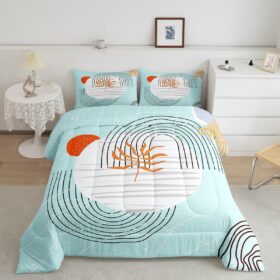 Erosebridal Modern Blue Comforter Set Twin Mid Century Bedding Set, Abstract Artwork Bedding Comforter Sets Black Geometric Lines Duvet, White Aesthetic Circle Quilted Comforter All-Season 2pcs                 