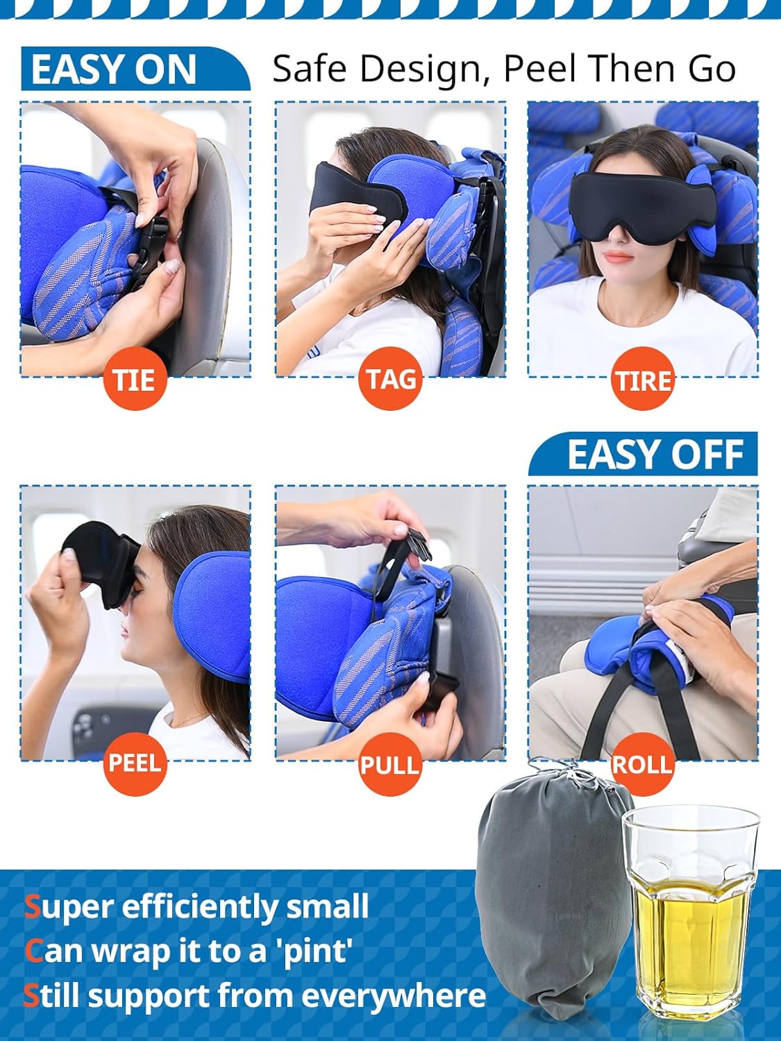 Travel Pillows for Airplanes, Airplane Pillow for Long Flight, Airplane Head Strap with Eye Mask for Sleep, Travel Neck Pillow for Car Road Trip, 360? Support Headrest, Stop Bobblehead, Black ? ? ? ? ? - Image 4