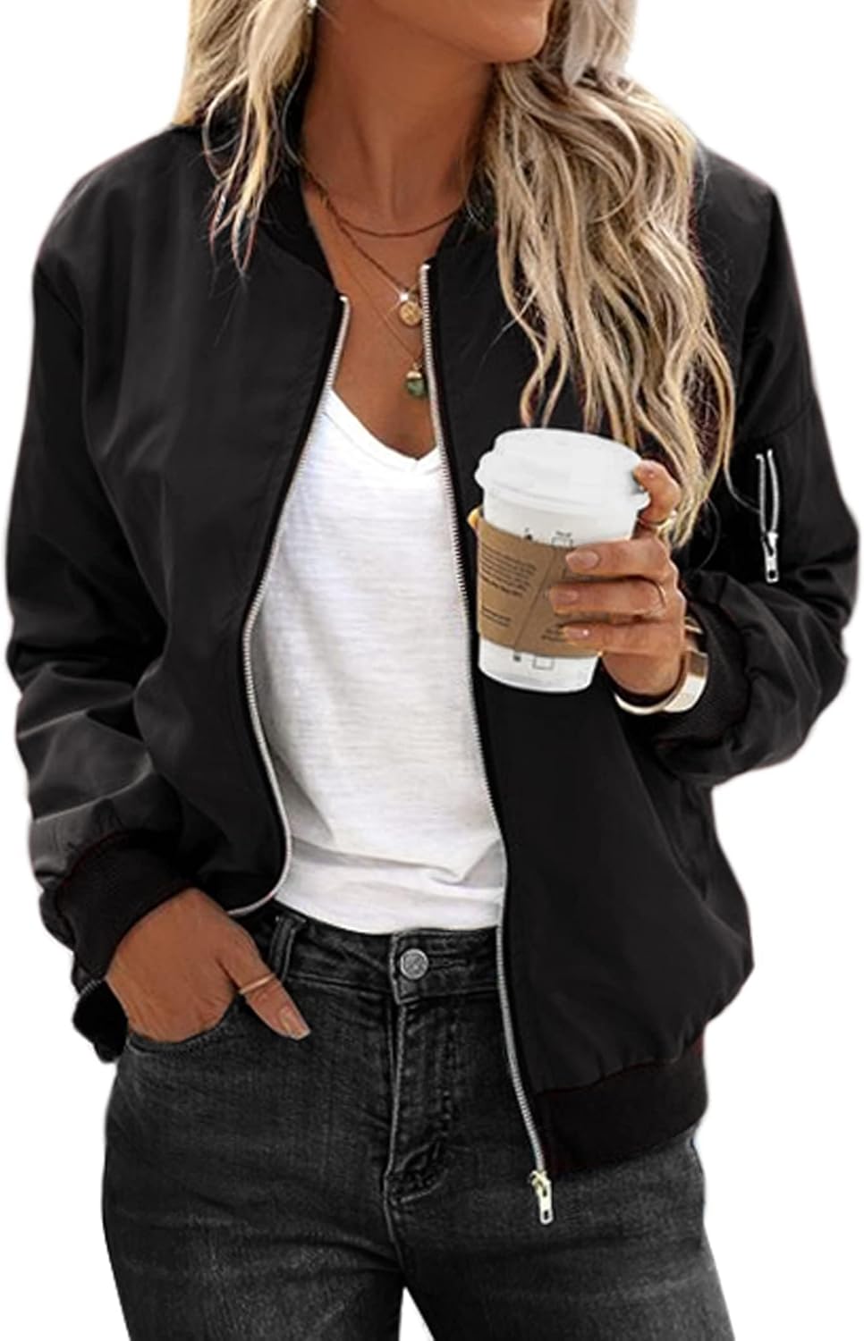 Zeagoo Women's Bomber Jacket Casual Coat Zip Up Outerwear Windbreaker with Pockets S-XXL ?