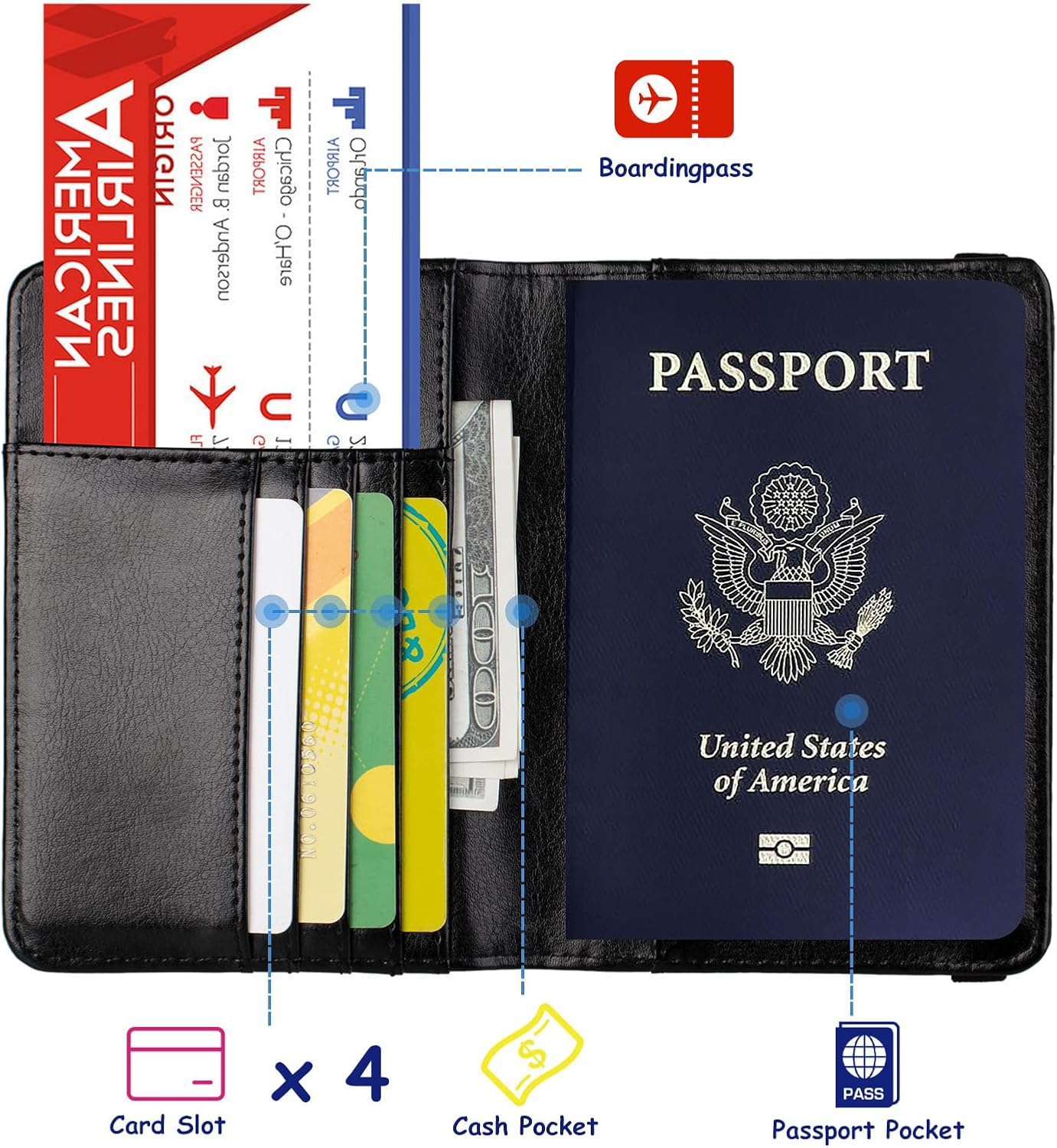 TOURSUIT RFID Blocking Passport Holder for Women Men, Leather Passport Travel Wallet with Metal 3D Metal Badge, Travel Document Holder Cover Accessories (Black) ? ? ? ? ? - Image 2