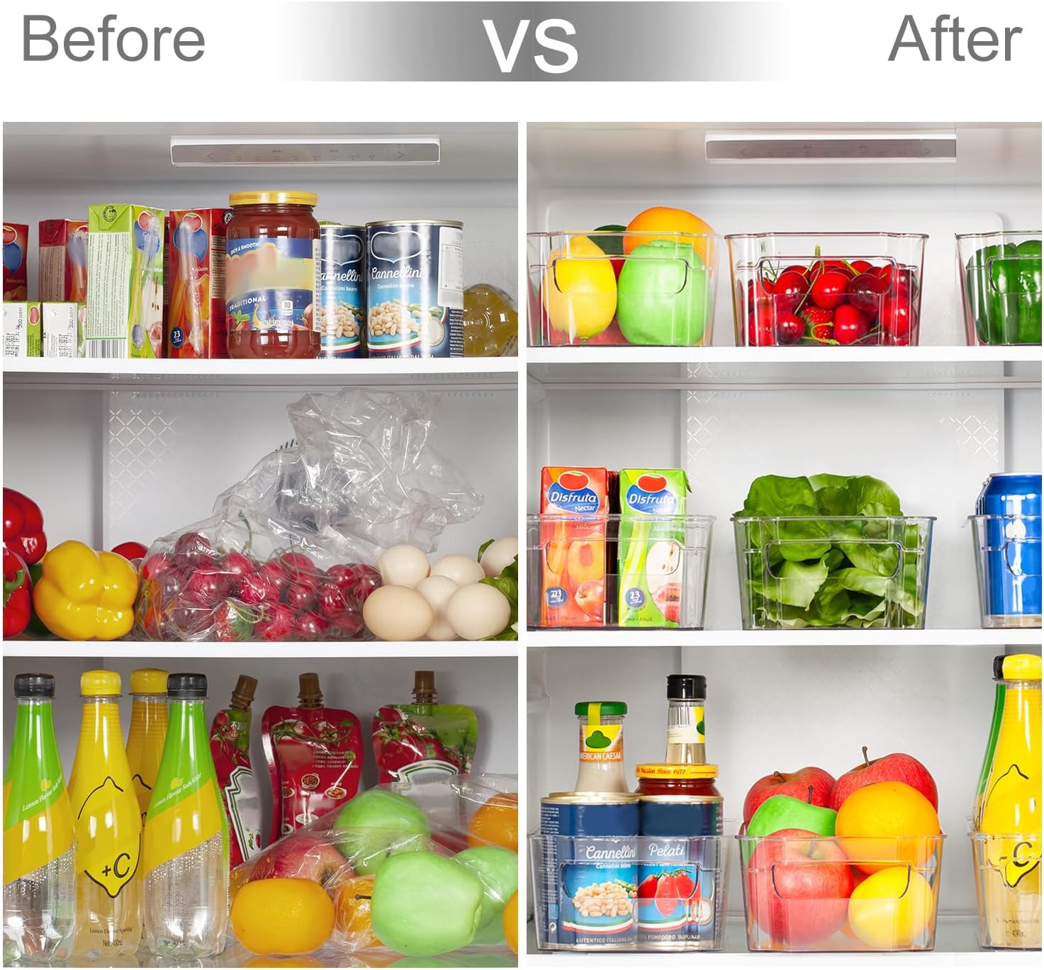 HOOJO Refrigerator Organizers and Storage - 8pcs Clear Plastic Bins For Fridge, Freezer, Kitchen Cabinet, Pantry Organization, BPA Free Fridge Organizer, 12.5 - Image 4