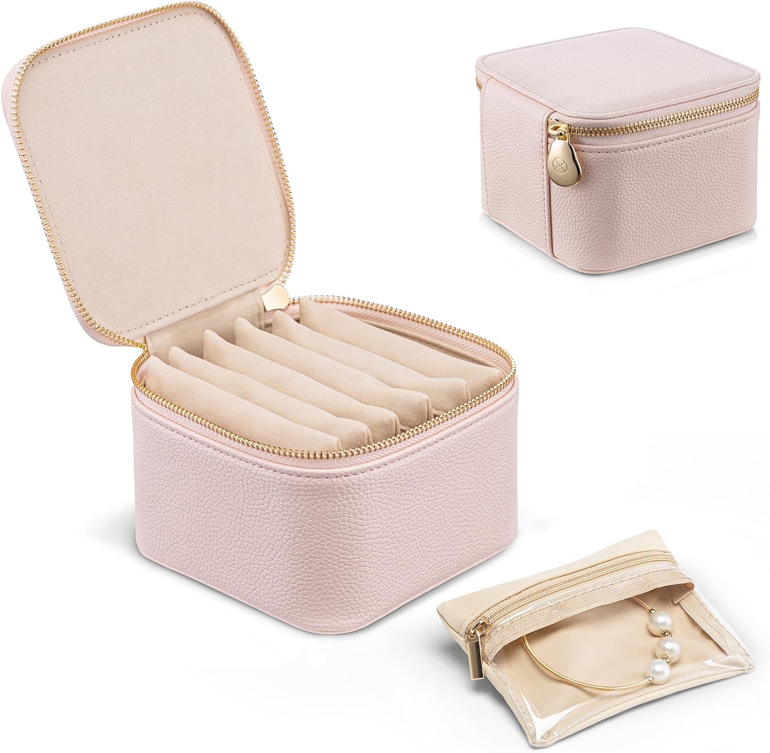 Vlando Travel Jewelry Box Organizer - 6 Small Velvet Zipped Pouches Pockets for Jewelries Necklaces Rings Earrings Sorting Storage, Rosy Mauve ? ? ? ? ?