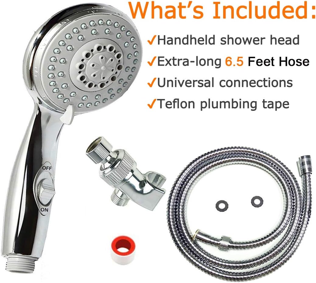 HauSun Handheld Shower Head with On/Off Switch - 5 Spray Settings 6.5 Feet Extra Long Hose High Pressure with Bathroom Faucet Kit - Universal Adapter Holder Mount for Wall,Chrome Finish ? ? ? ? ? - Image 3
