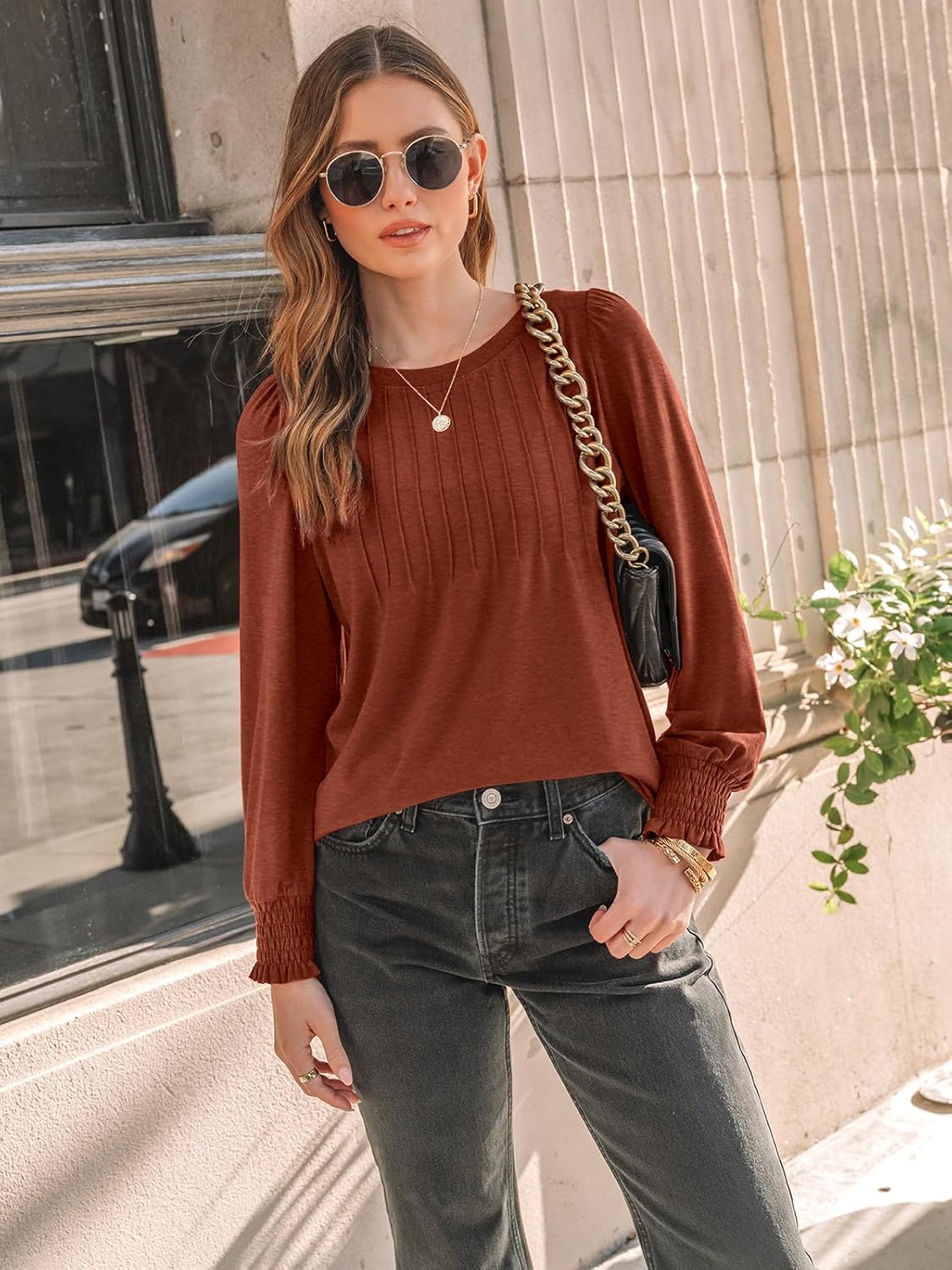 AUTOMET Long Sleeve Shirts Womens Pleated Business Casual Blouses with Smocked Cuffs ? ? ? ? ? - Image 5
