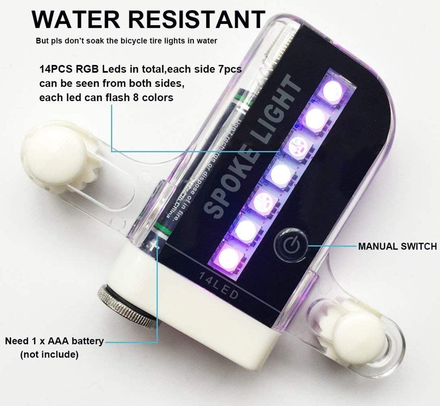 Bike Wheel Lights (2 Pack) - Waterproof LED Bicycle Spoke Lights Safety Tire Lights - Great Gift for Kids Adults - 30 Different Patterns Change - Bike Accessories - Black ? ? ? ? ? - Image 4