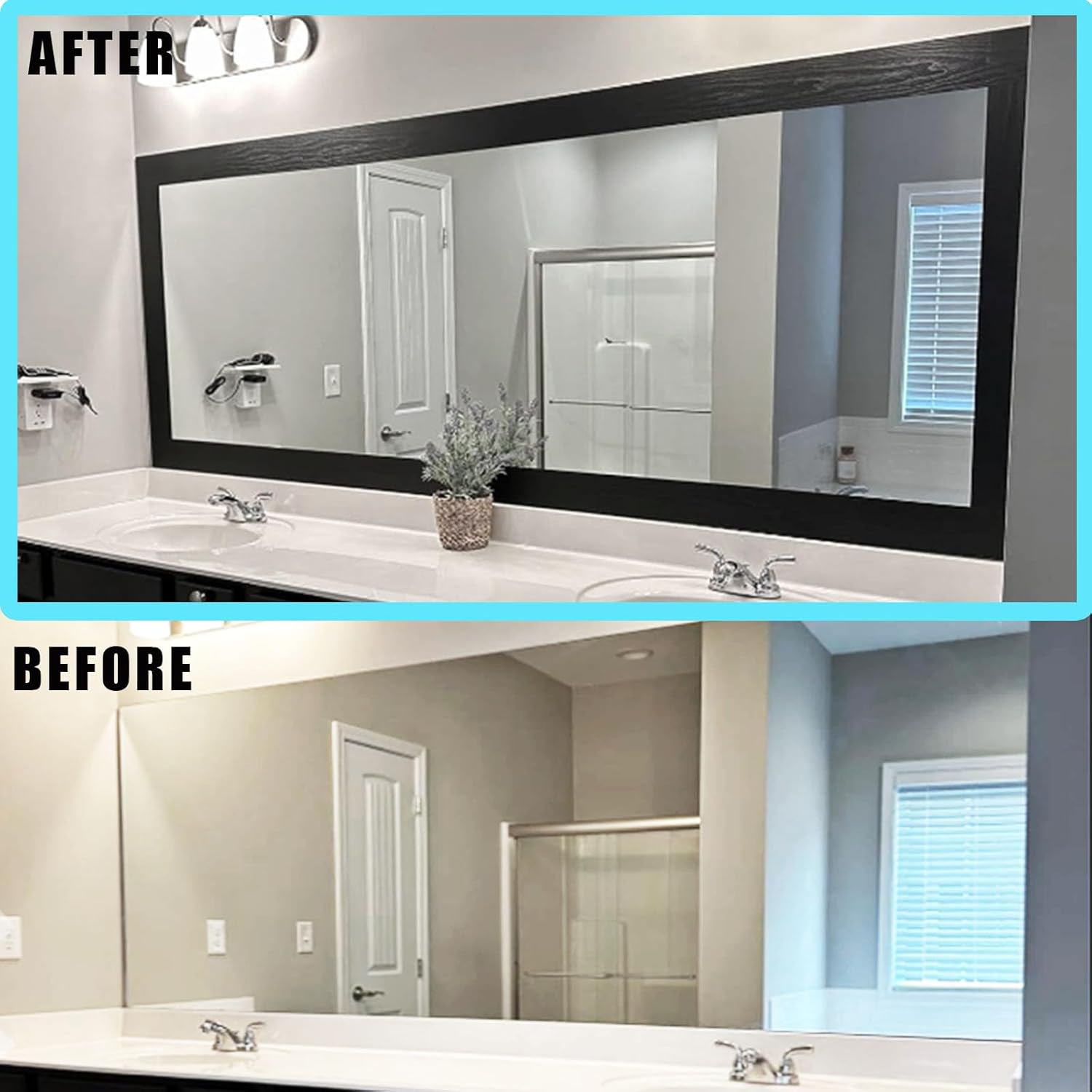 32FT Black Border Peel &Stick Black Wood Grain Wallpaper Border Removable Waterproof Bathroom Mirror Frame Sticker,3.94 Inches by 32.8 Ft ? ? ? ? ? - Image 2