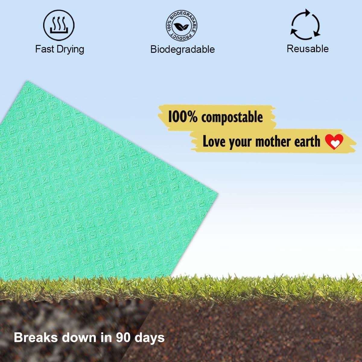Swedish Dish Cloths - 10 Pack Reusable Kitchen Dishcloths - Ultra Absorbent Dish Towels for Washing Dishes - Cellulose Sponge Cloth Cleaning Rag - Assorted ? ? ? ? ? - Image 6