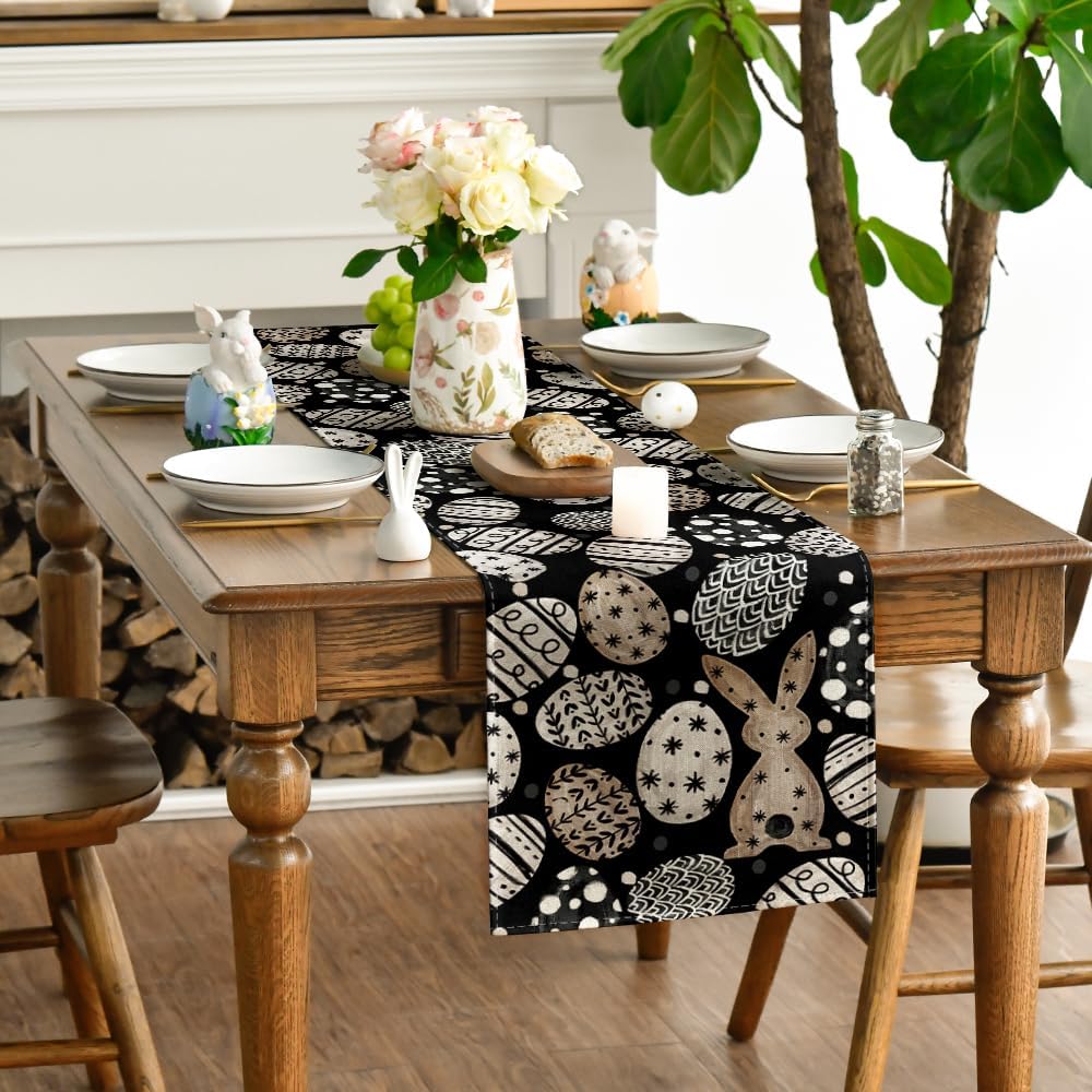 Artoid Mode Bunny Rabbit Eggs Flowers Easter Table Runner, Seasonal Spring Kitchen Dining Table Decoration for Home Party Decor 13x72 Inch ? ? ? ? ? - Image 3