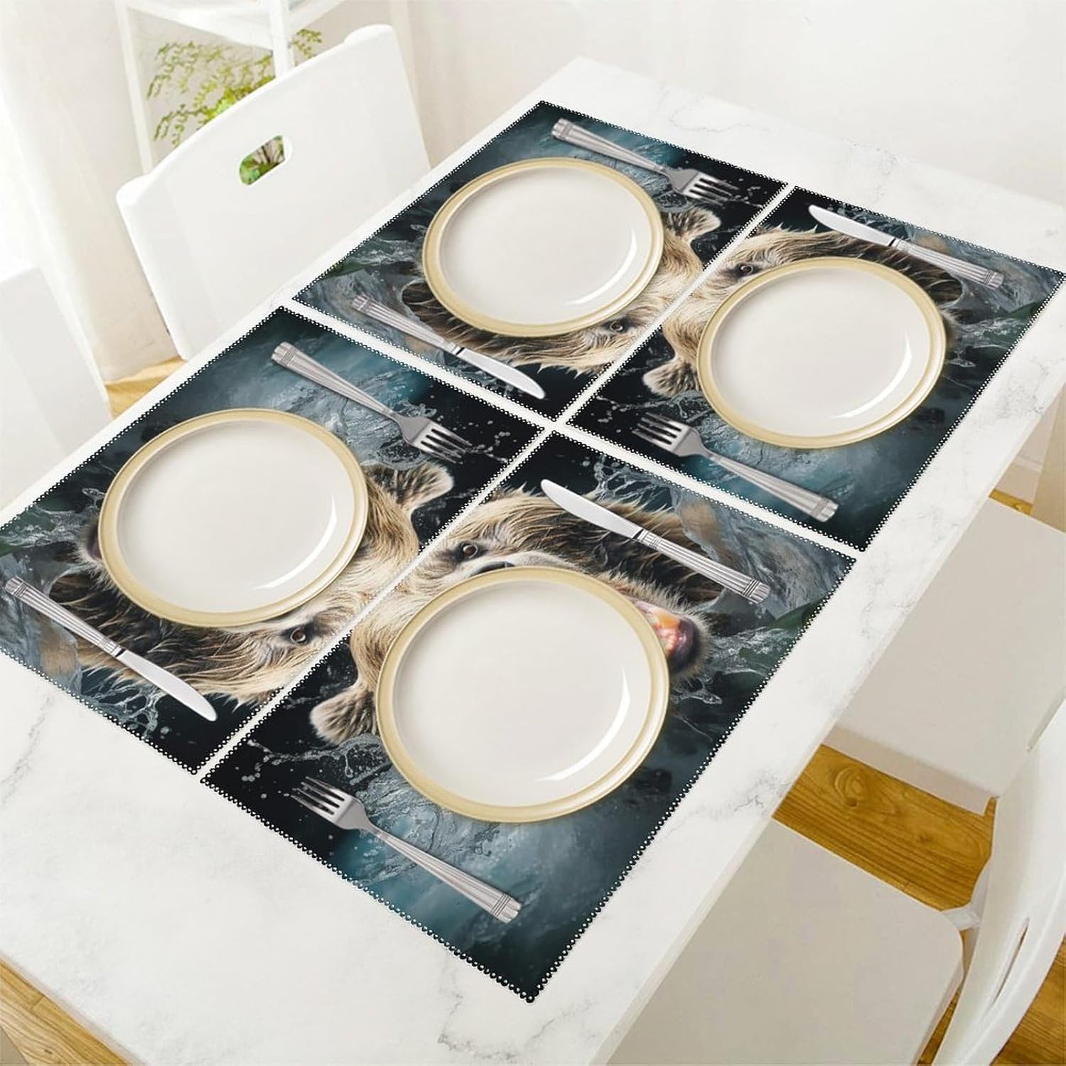 Place Mat Bear Holding Fish Placemats Set of 6 Non-Slip Table Mats Heat Resistant Place Mats Washable Placemat for Kitchen Anti Slip Dining Table Place Mats ? ? ? ? ? - Image 5