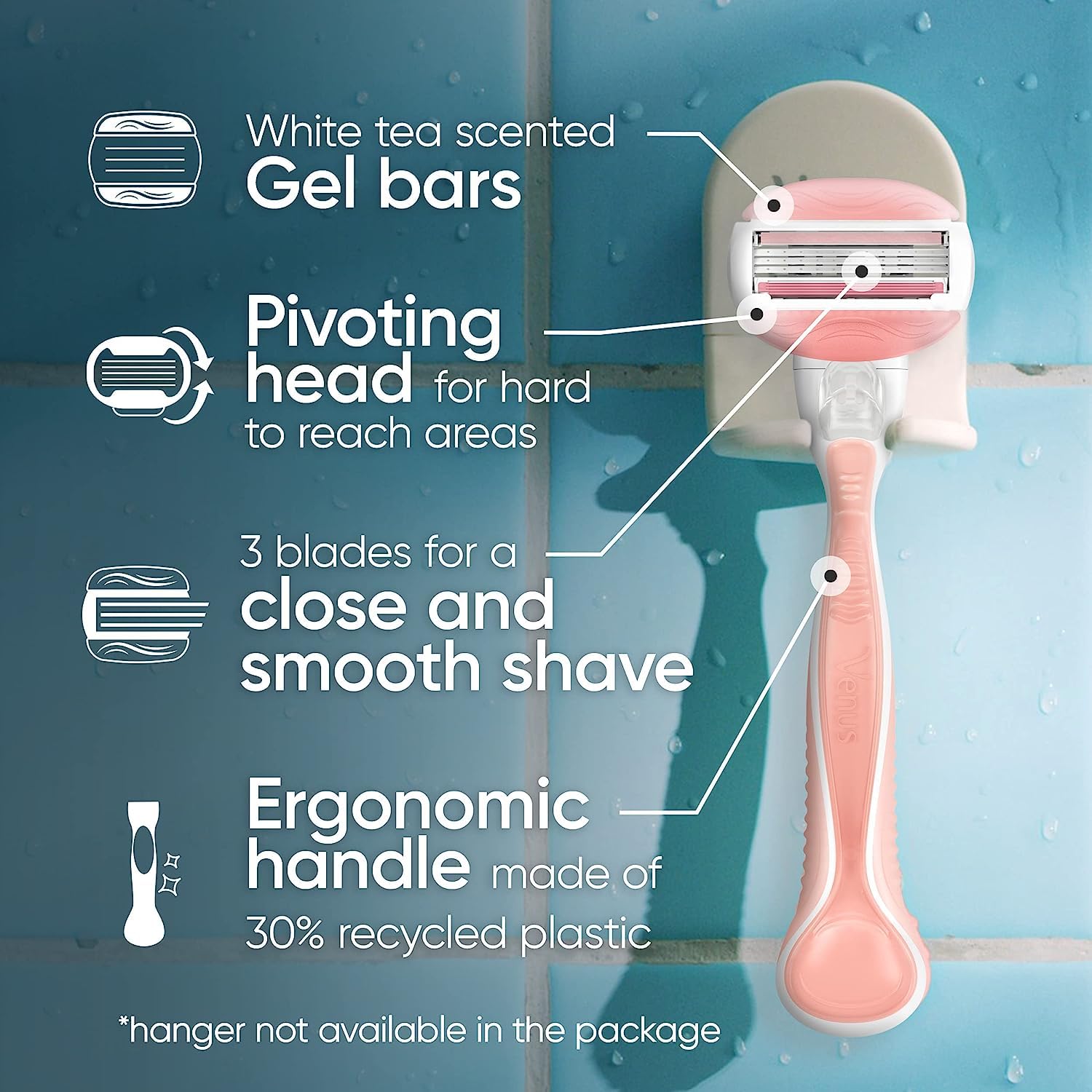 Gillette Venus ComfortGlide White Tea Women's Razor 1 Handle + 4 Blade Refills, Holiday Gifts for Women ? ? ? ? ? - Image 2