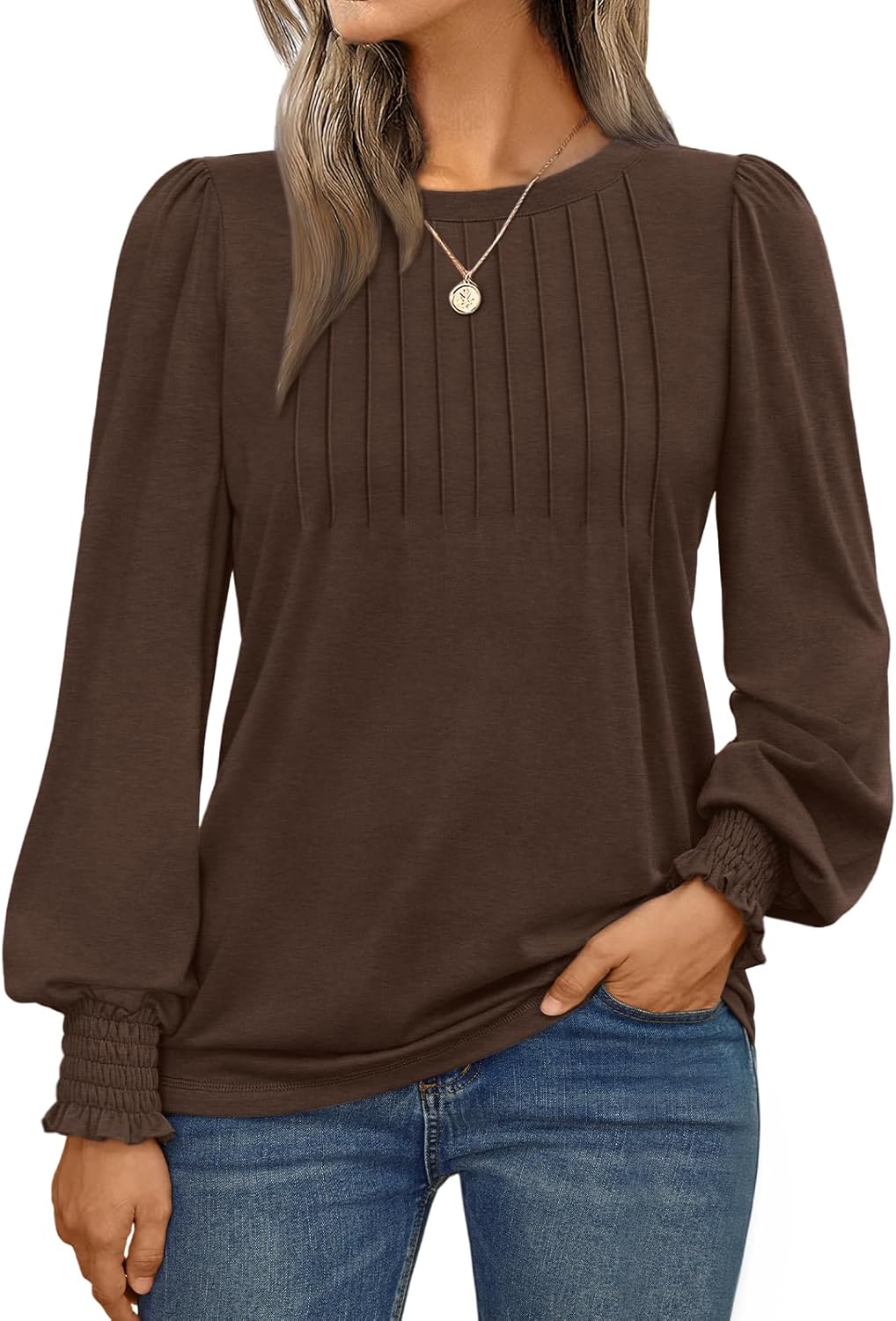 AUTOMET Long Sleeve Shirts Womens Pleated Business Casual Blouses with Smocked Cuffs ? ? ? ? ? - Image 6